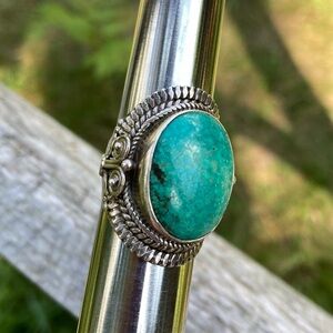 Ring VINTAGE 925 Turquoise Sterling Silver Floral Scrolls Beautiful Size 6.25